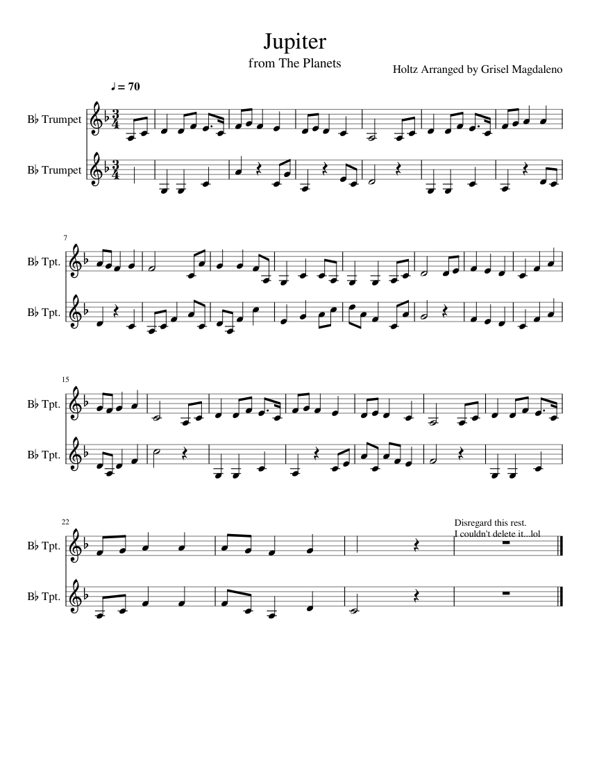 Jupiter Sheet music for Trumpet Download free in PDF or MIDI