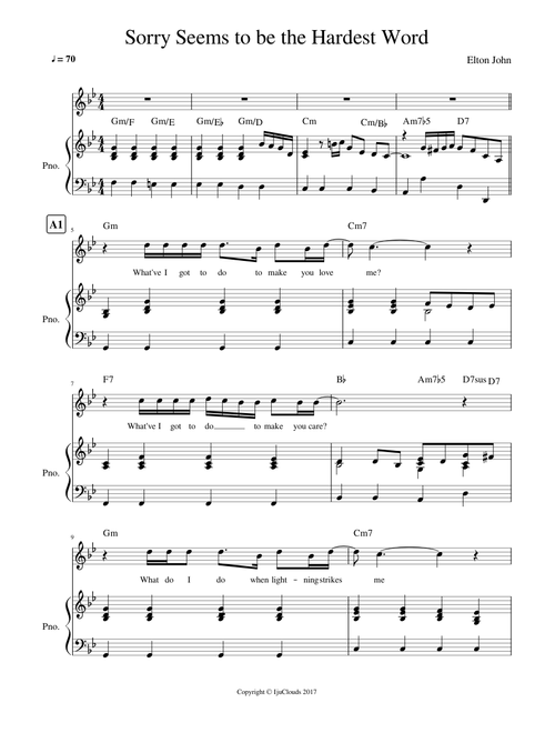 Sorry Seems To Be The Hardest Word Elton John Gm Original Key Sheet Music For Piano Oboe Solo Musescore Com