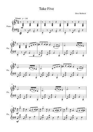 Take Five Dave Brubeck Sheet Music For Piano Solo Musescore Com