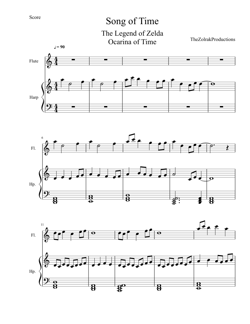 Song of time sheet music for flute harp download free in pdf or midi