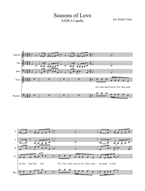 Seasons Of Love Satb A Capella Sheet Music For Bass Voice Other Mixed Duet Musescore Com