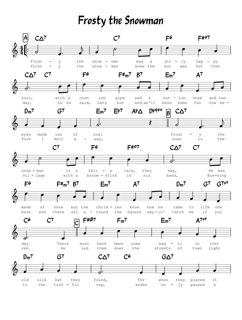 Frosty The Snowman Sheet Music For Piano Solo Musescore Com